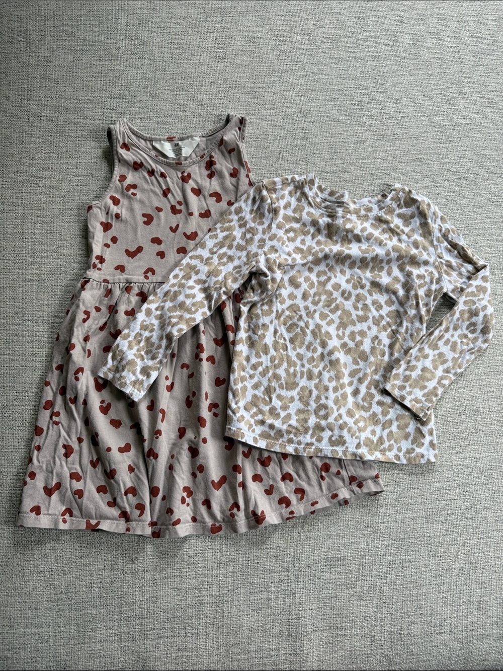 H&M Beige Dress with Rust Heart Print & Beige Leopard Tee